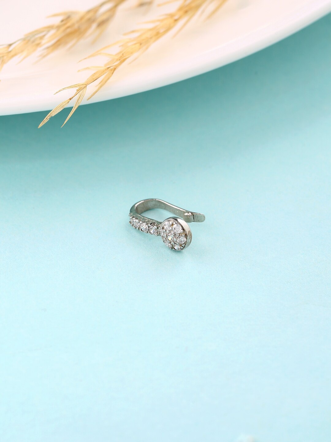 

ADORN by Nikita Ladiwala 92.5 Sterling Silver Silver-Plated White CZ-Studded Nosepin