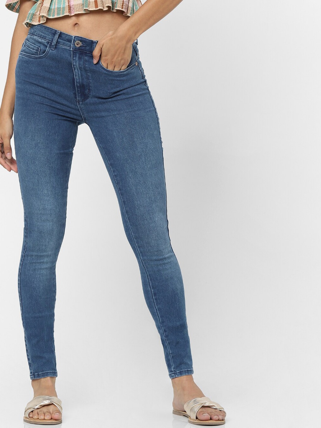 

ONLY Women Blue Skinny Fit High-Rise Light Fade Jeans