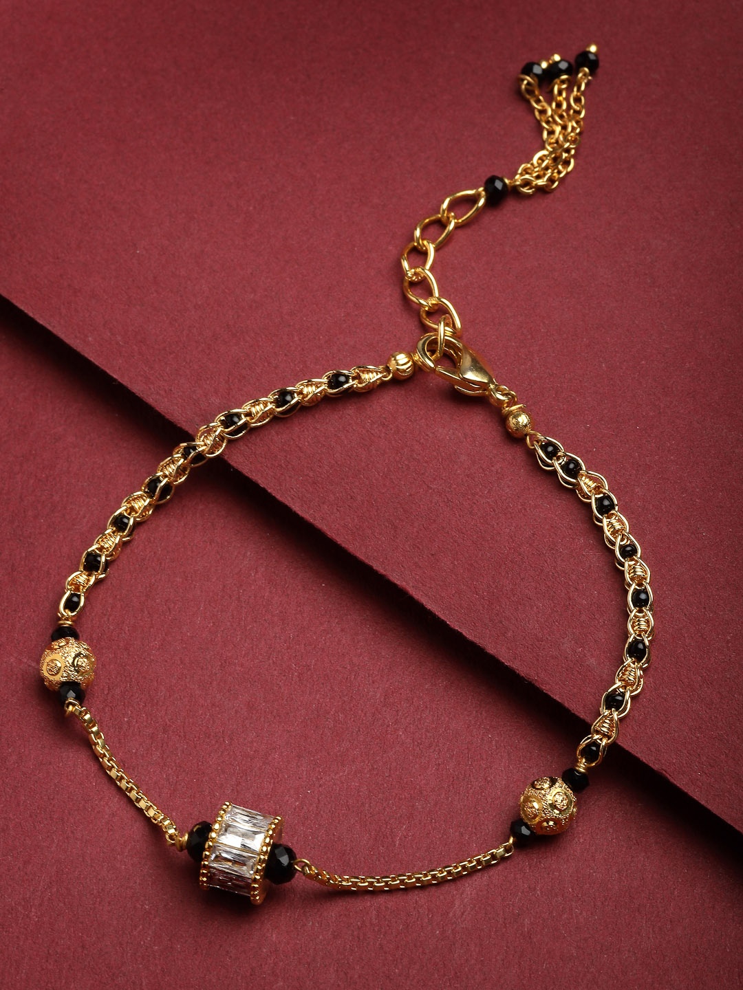 

PANASH Gold-Plated CZ-Studded & Beaded Hand Managalsutra