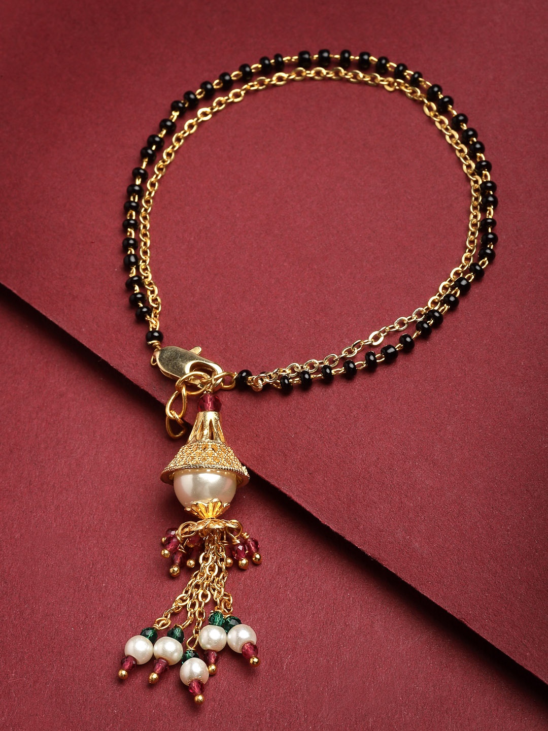 

PANASH Gold-Plated Black & White Pearls Beaded Handcrafted Hand Mangalsutra