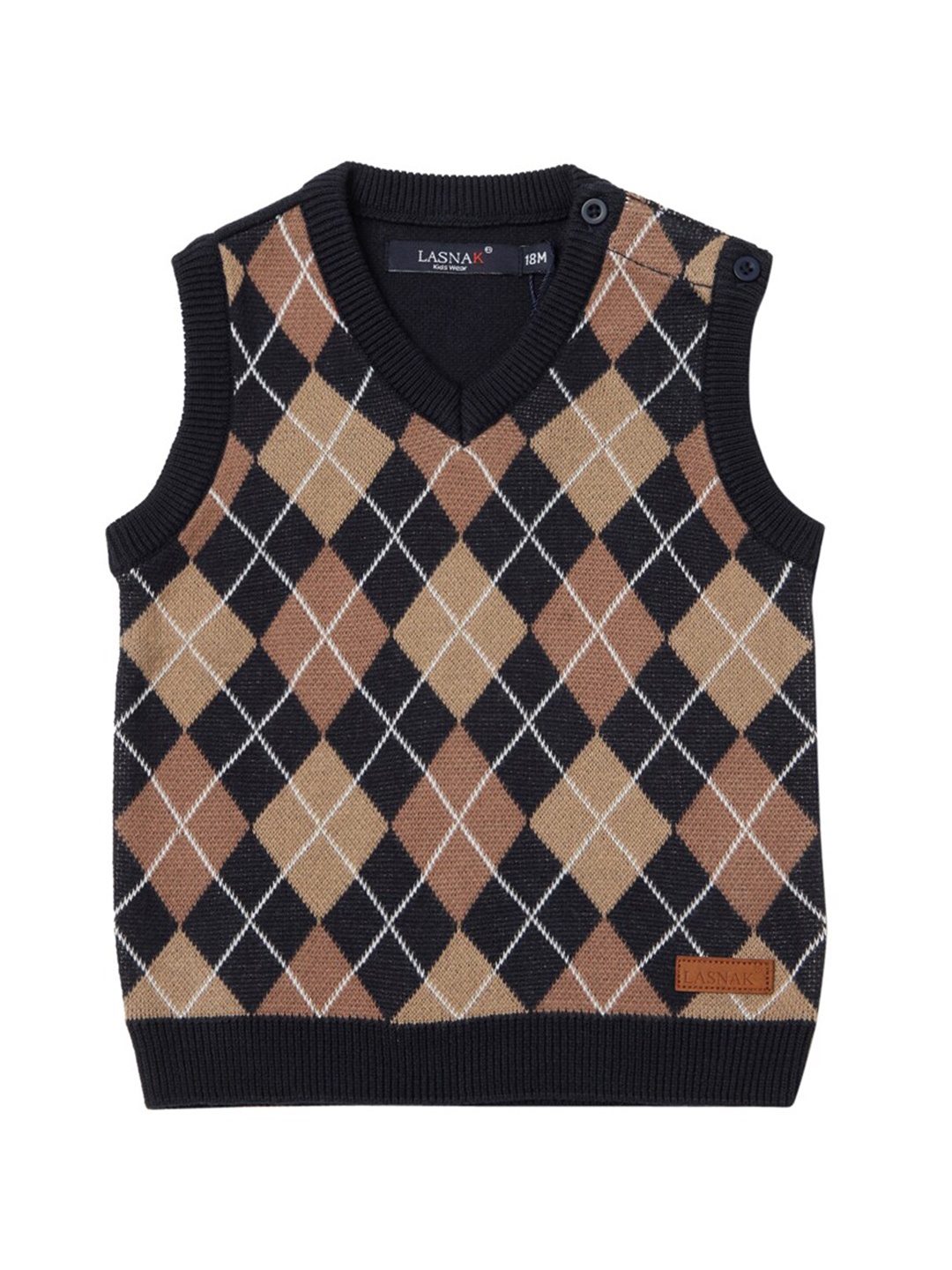 

LASNAK Boys Navy Blue & Brown Printed Sweater Vest