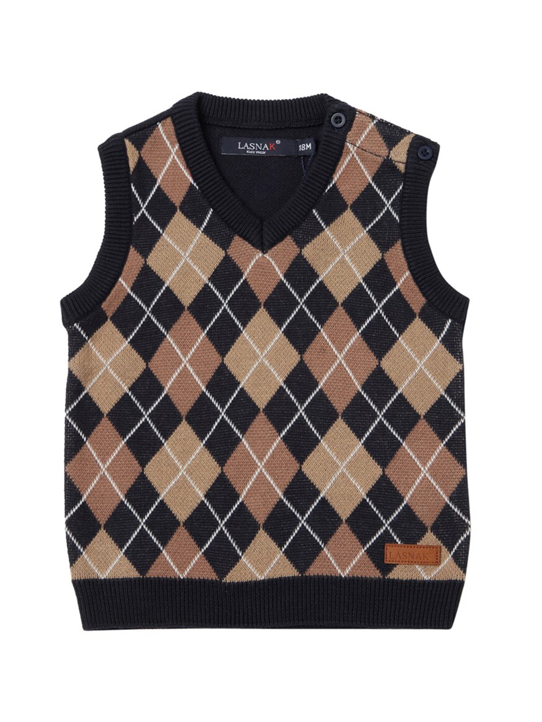 

LASNAK Boys Navy Blue & White Printed Sweater Vest