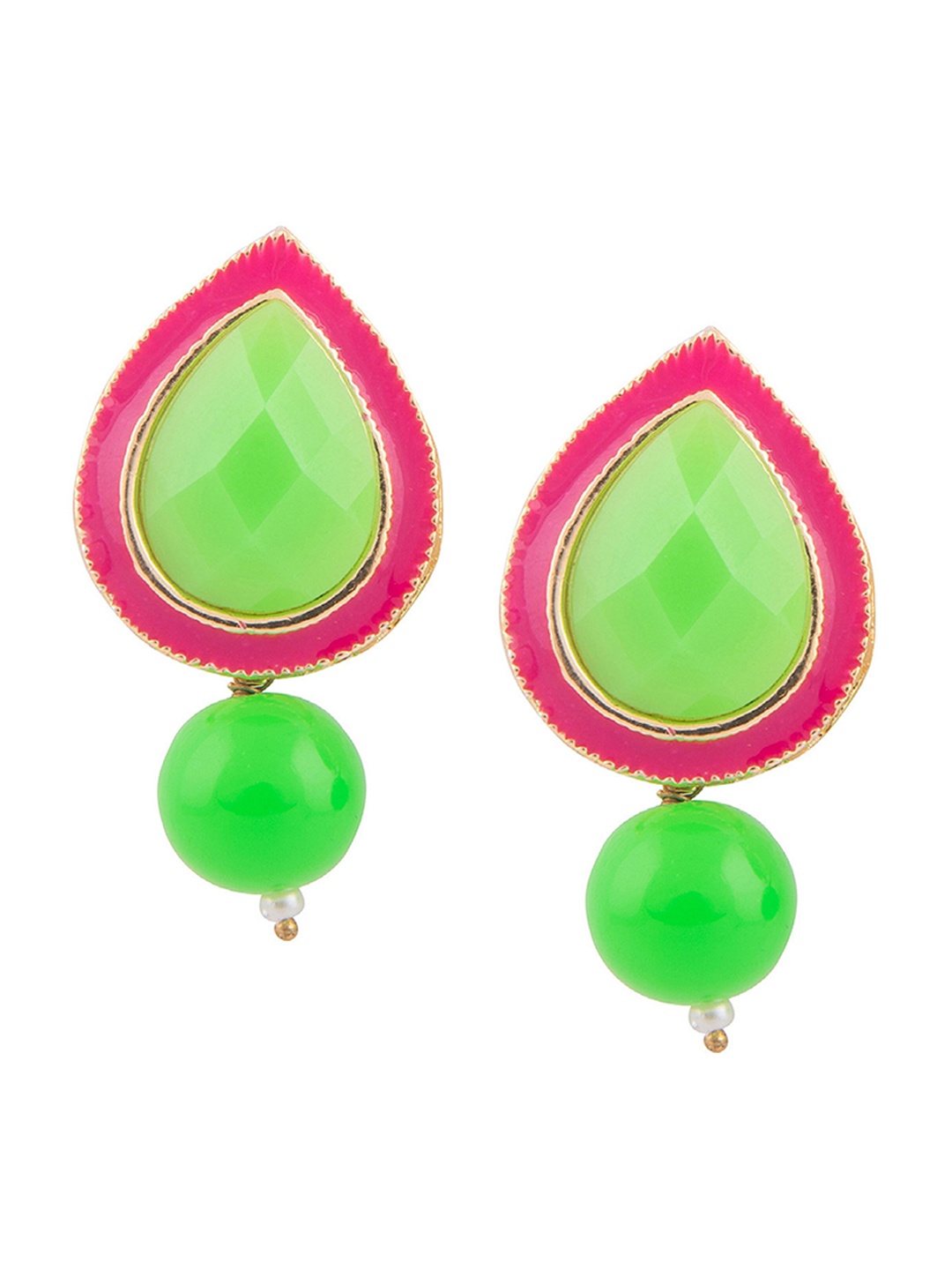 

Kshitij Jewels Gold-Plated Green & Pink Teardrop Shaped Studs Earrings