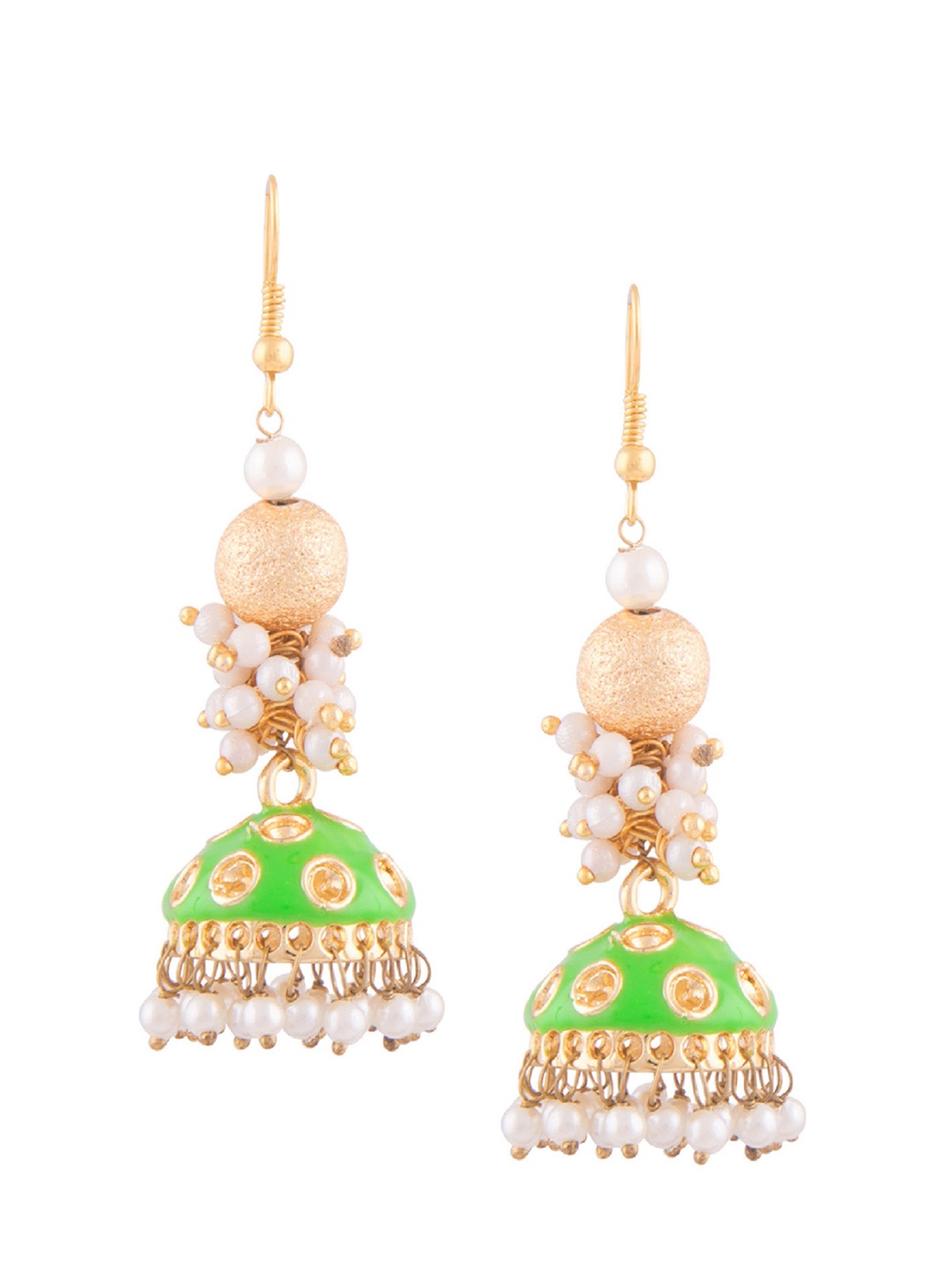 

Kshitij Jewels Green Gold Plated Contemporary Jhumkas Earrings