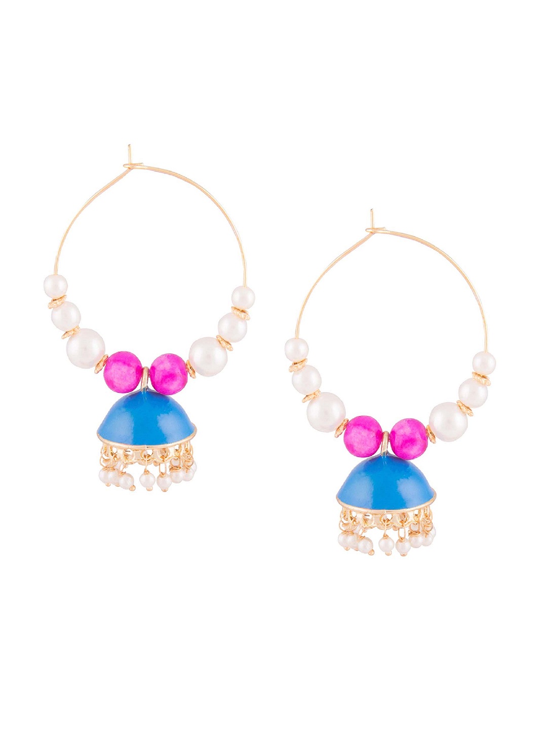 

Kshitij Jewels Blue & White Gold-Plated Contemporary Metal Hoop Earrings