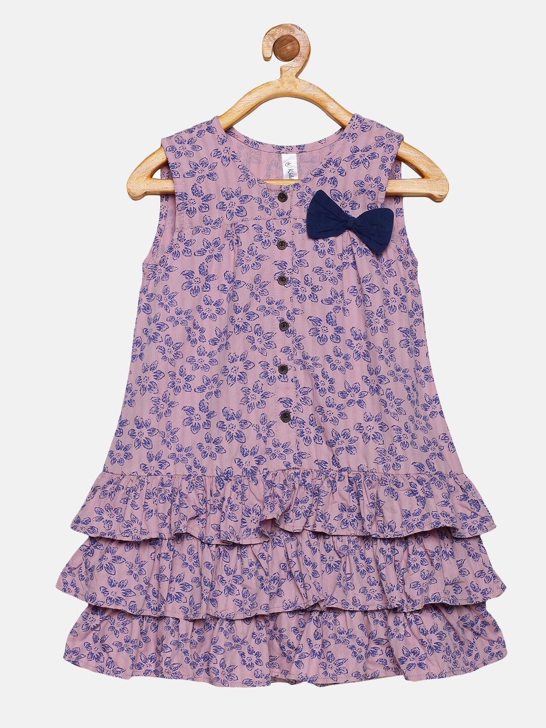 

KiddoPanti Girls Pink Floral Pure Cotton Layered A-Line Dress