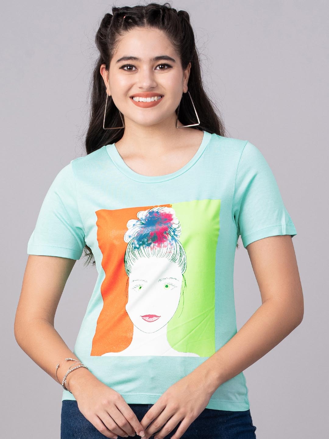 

DressBerry Women Regular Fit Blue Printed T-shirt