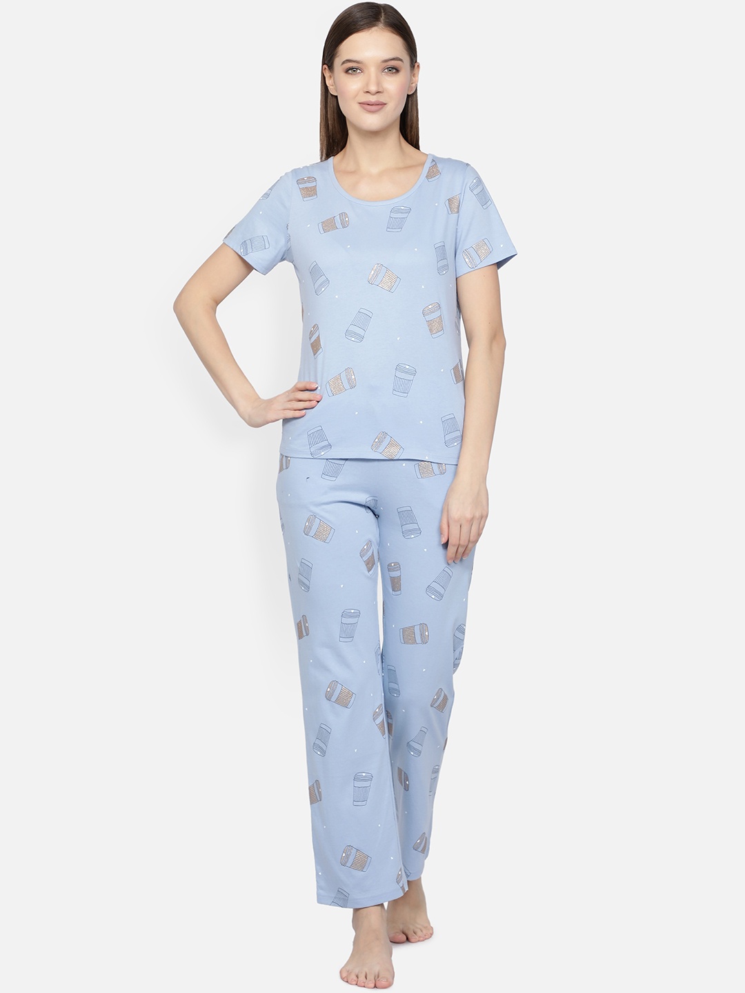 

BStories Women Blue & Pink Printed Night suit