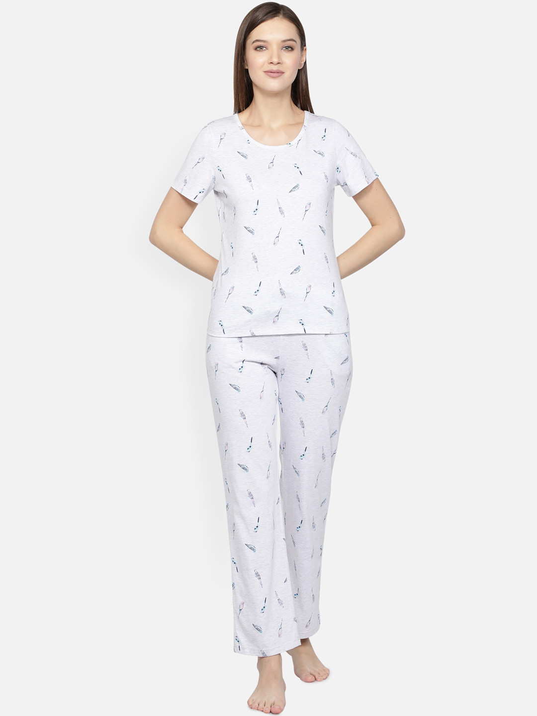

BStories Women Grey & Blue Printed Night suit