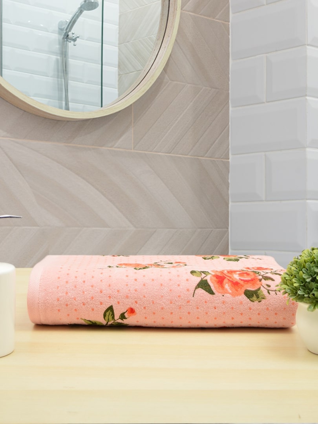 

RANGOLI Printed 450 GSM Cotton Bath Towels, Pink