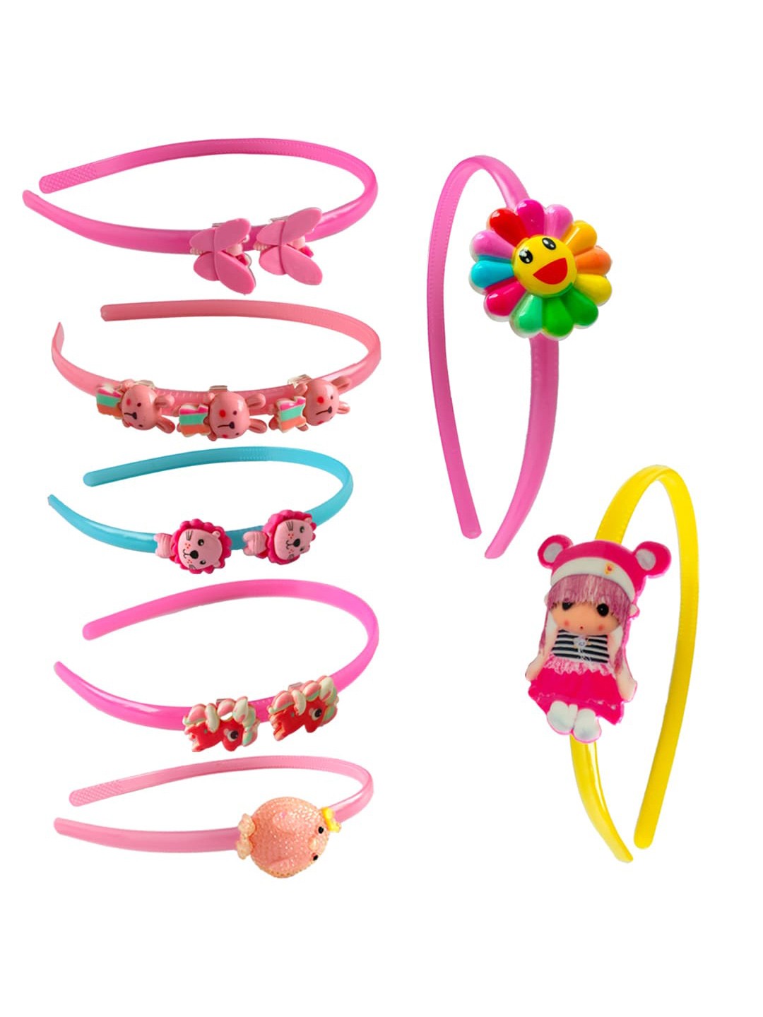 

ANNA CREATIONS Girls Pink & Blue Set of 7 Headbands