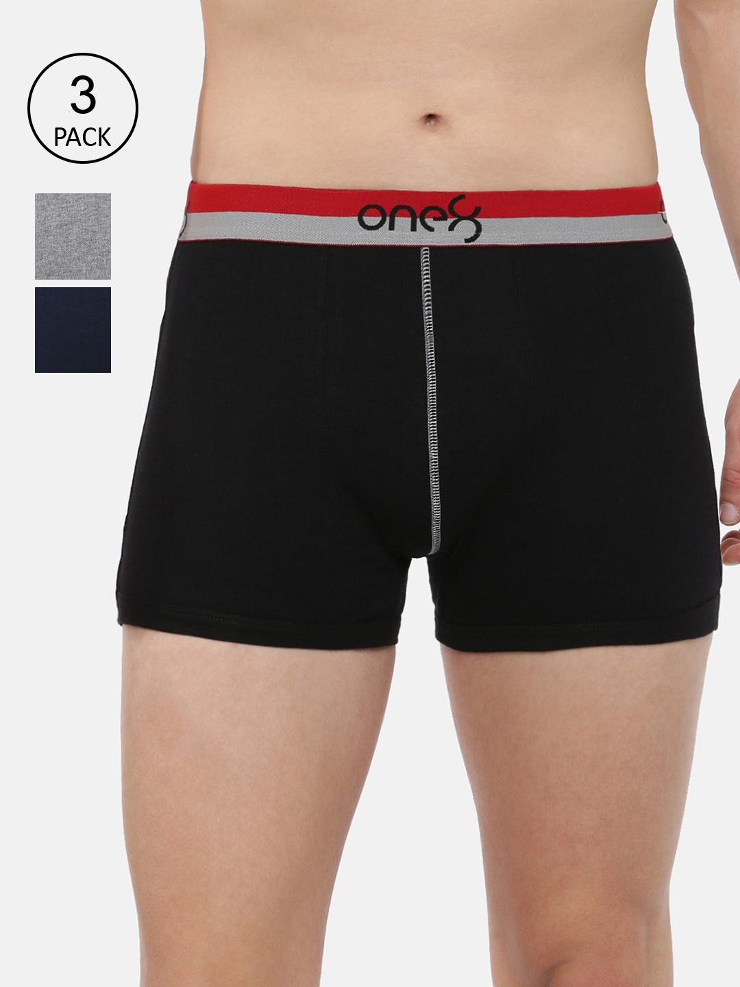 

one8 by Virat Kohli Men Pack Of 3 Solid Pure Cotton Trunk ONE8_714_BLK_GR_MBU_3PC, Multi