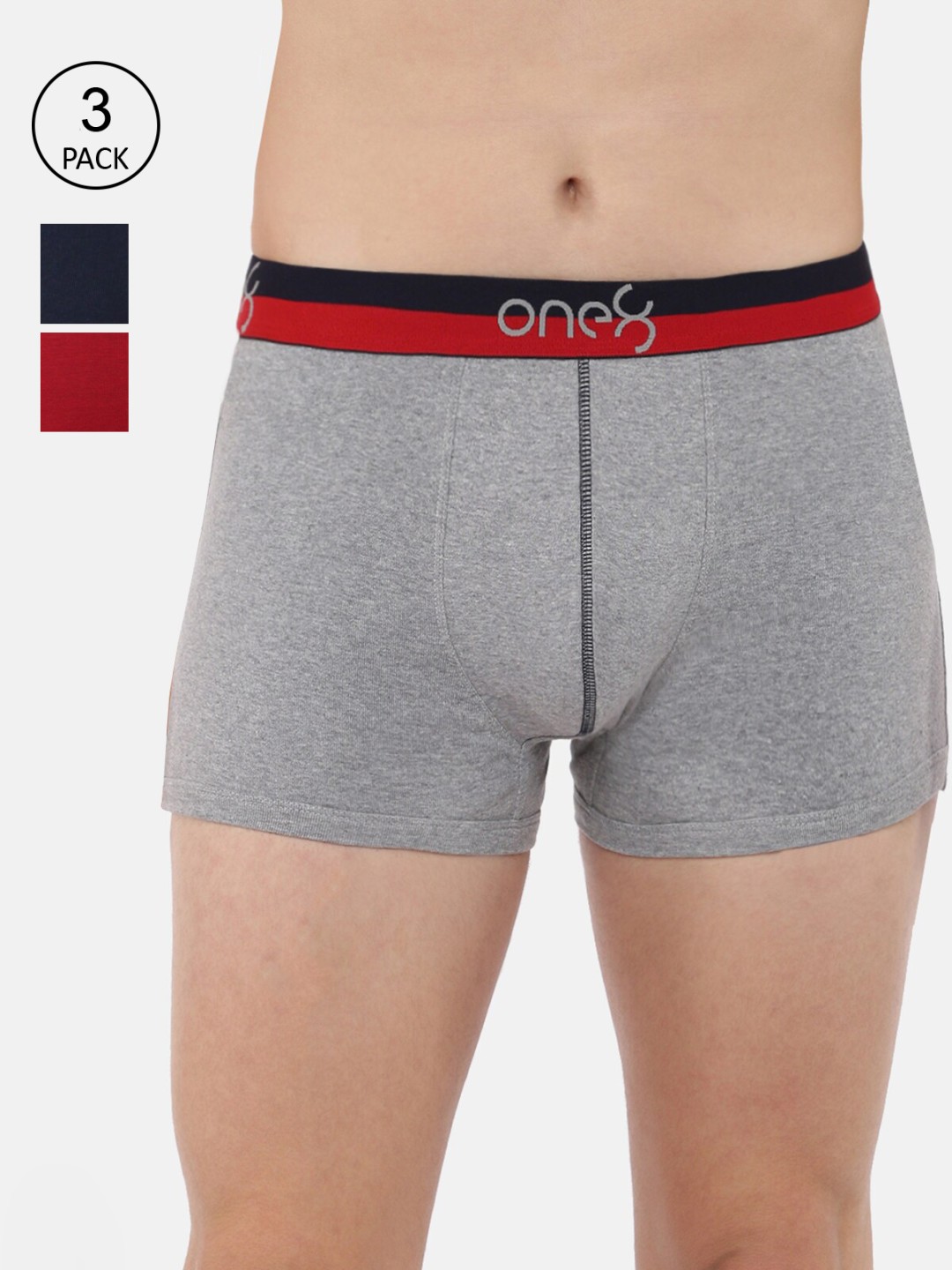 

one8 by Virat Kohli Men Pack of 3 Solid Cotton Trunks ONE8_714_GR_MBU_BRD_3PC, Red