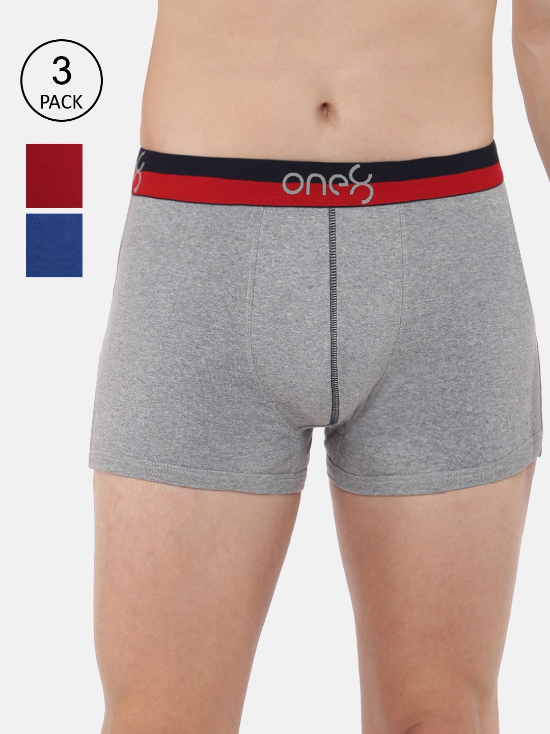 

one8 by Virat Kohli Men Pack Of 3 Solid Pure Cotton Trunks, Multi