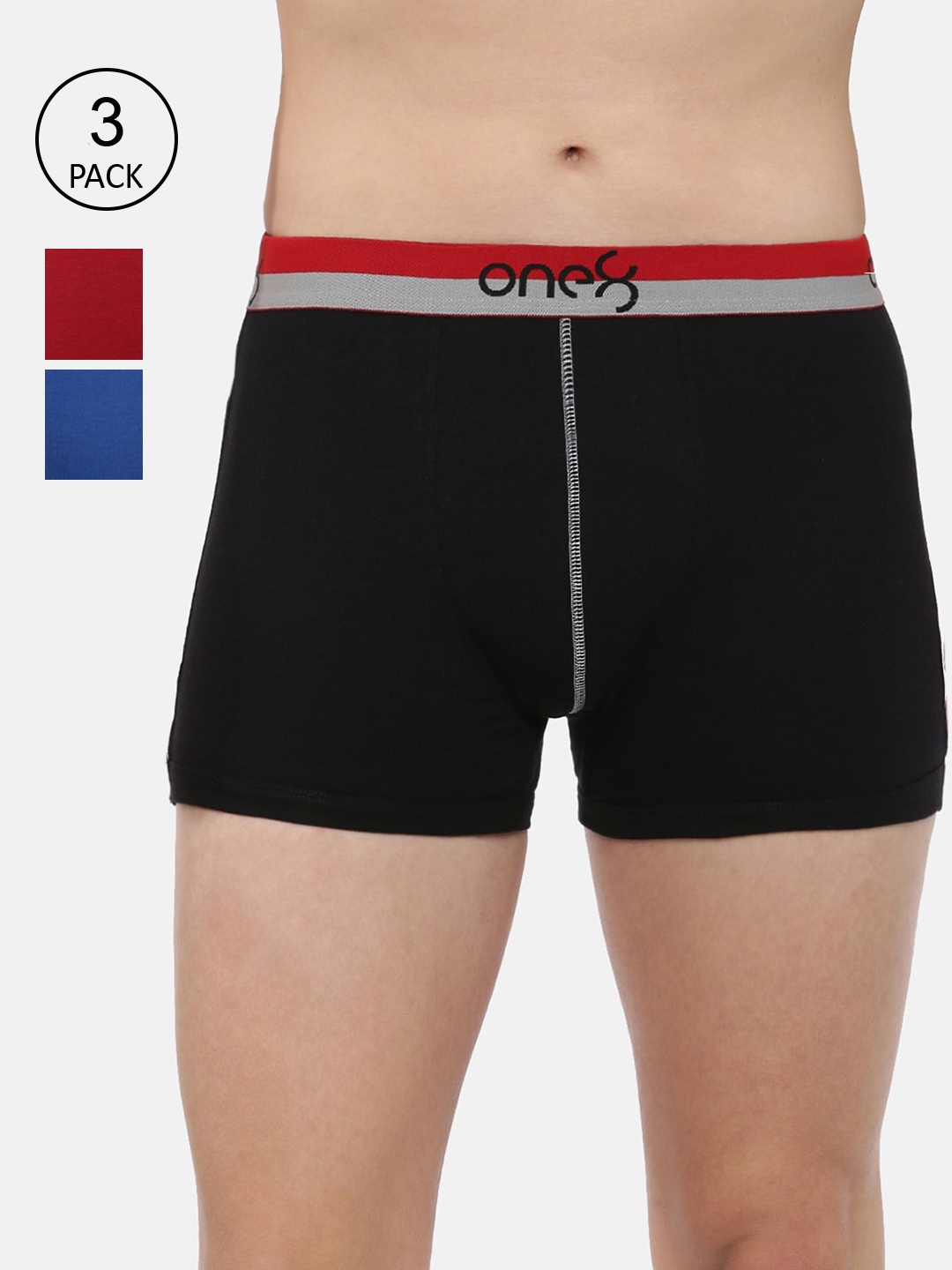 

one8 by Virat Kohli Men Pack Of 3 Solid Pure Cotton Trunks ONE8_714_BLK_RBLU_BRD_3PC, Black