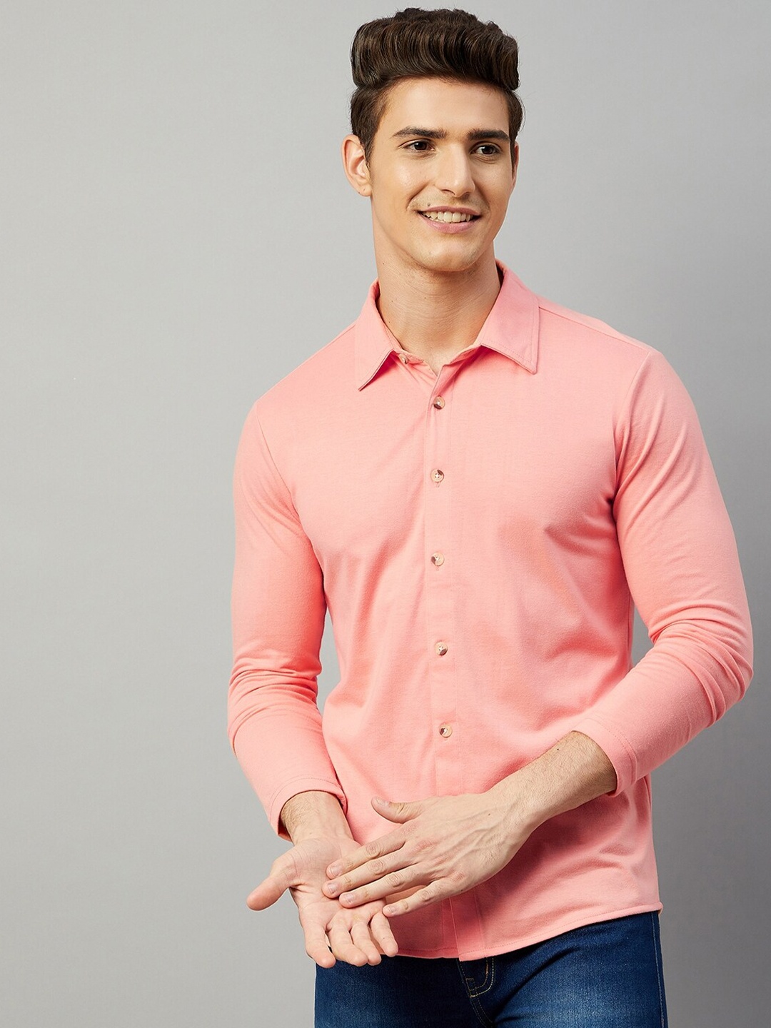 

GRITSTONES Men Coral Solid Comfort Casual Shirt