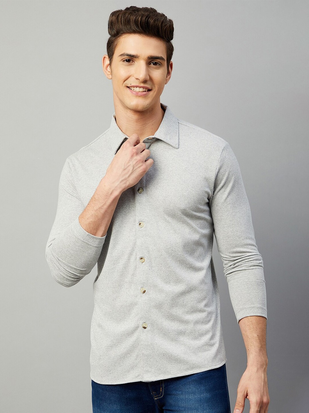 

GRITSTONES Men Grey Melange Comfort Casual Shirt