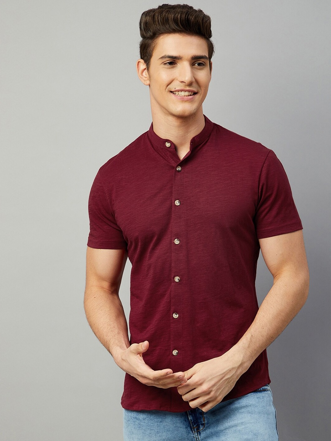

GRITSTONES Men Maroon Solid Comfort Casual Shirt