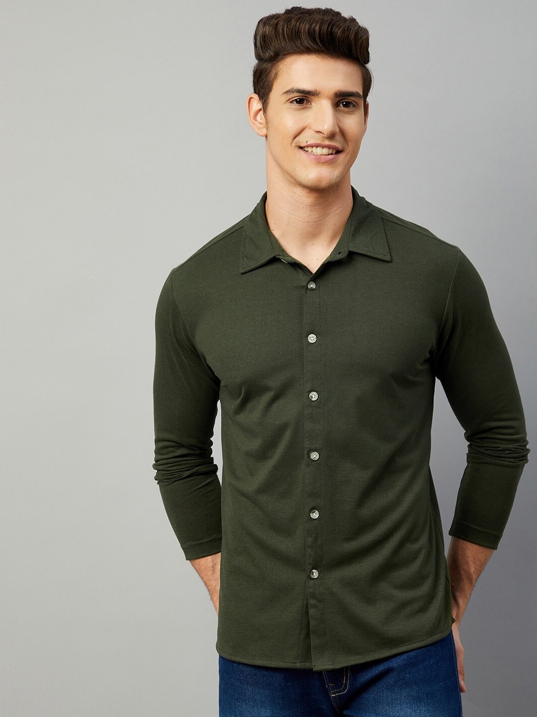 

GRITSTONES Men Olive Green Comfort Casual Shirt