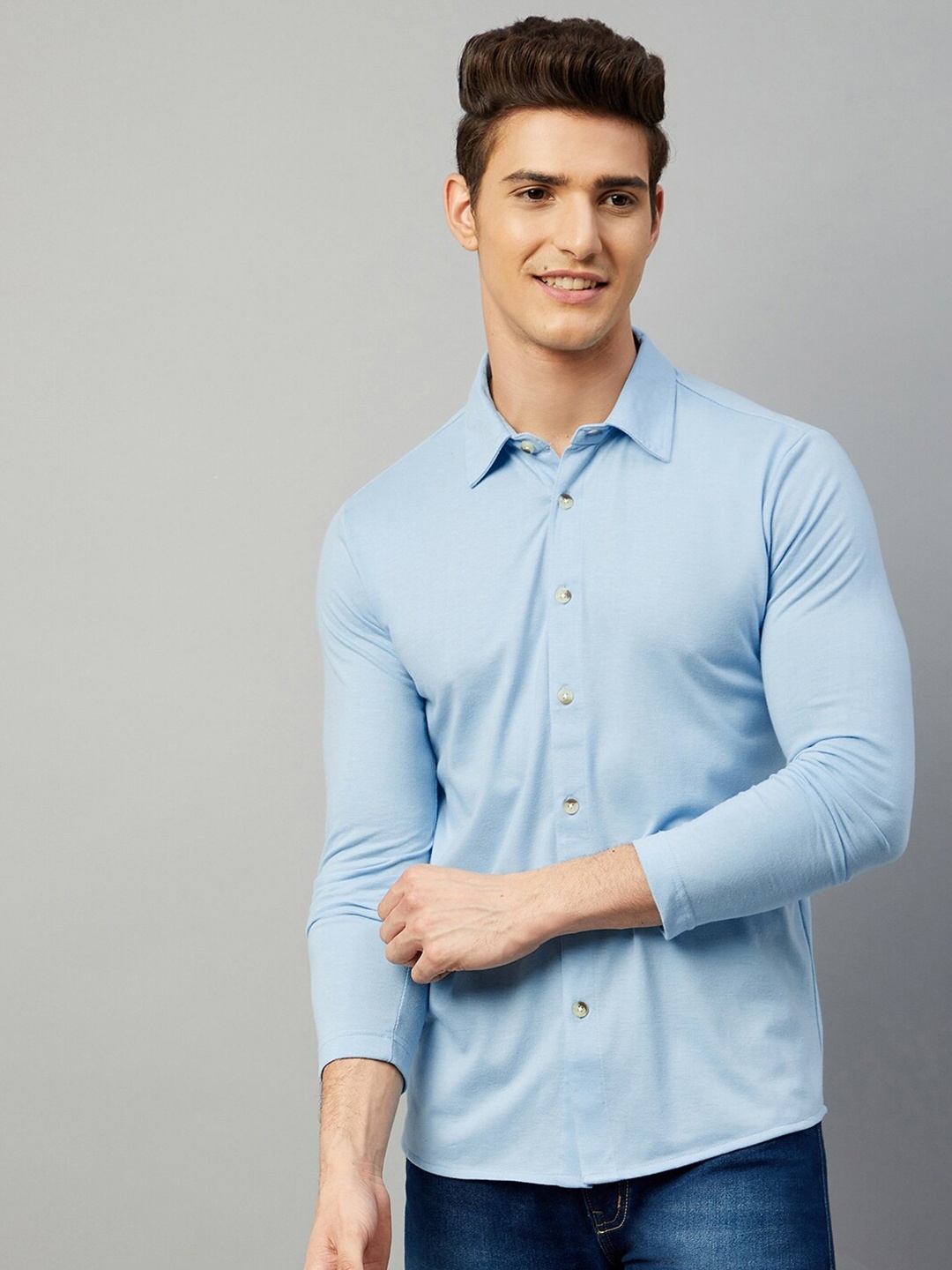 

GRITSTONES Men Turquoise Blue Comfort Full Sleeves Casual Shirt
