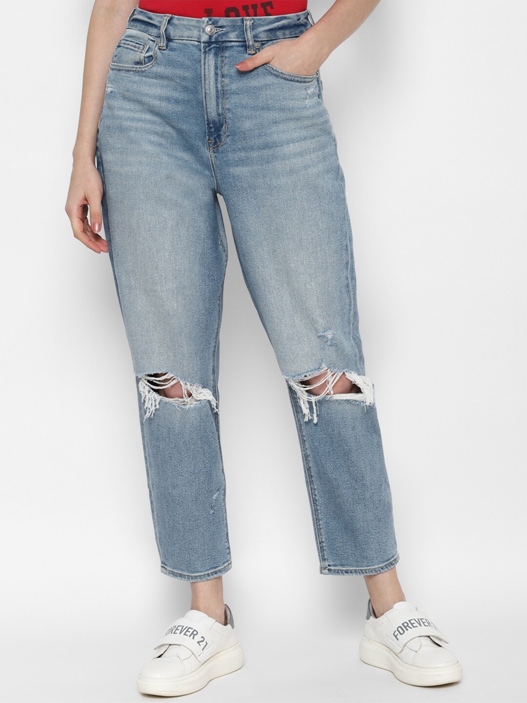 

AMERICAN EAGLE OUTFITTERS Women Blue Slim Fit Mildly Distressed Light Fade Jeans