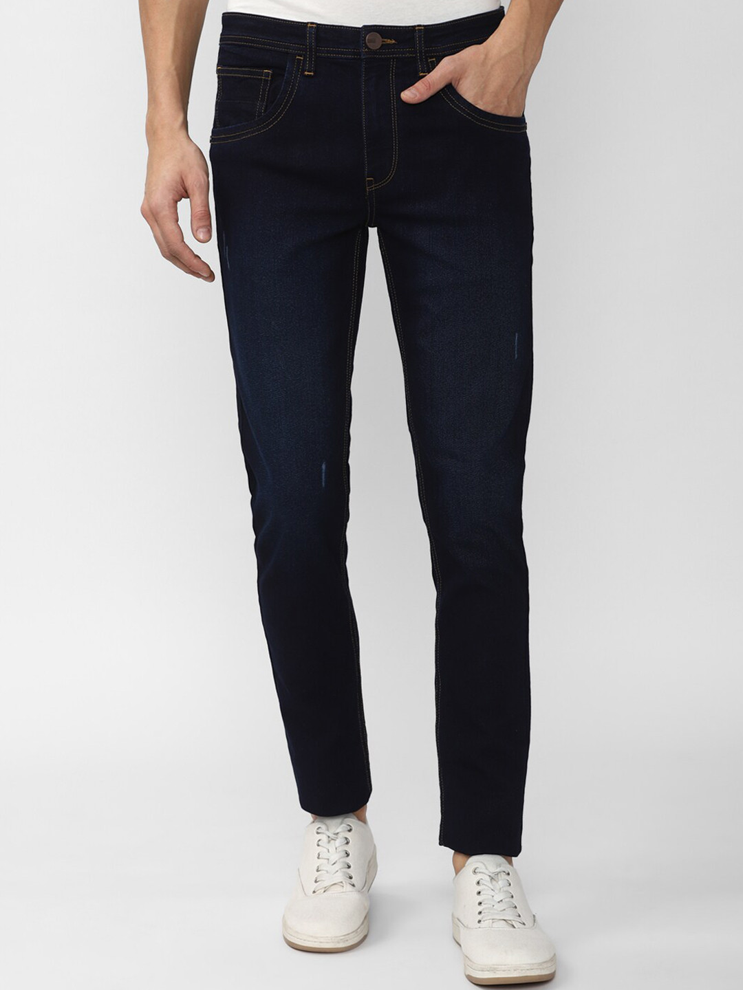 

V Dot Men Navy Blue Skinny Fit Low Distress Jeans