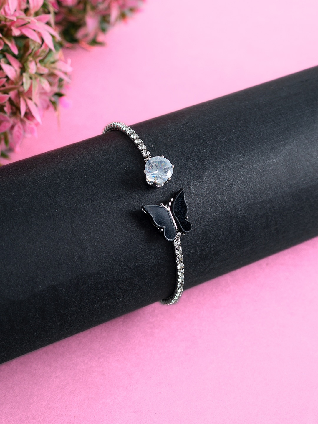 

Golden Peacock Girls Black Silver Silver-Plated Bangle-Style Bracelet