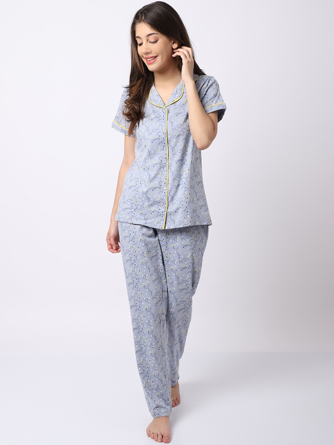 

Claura Women Grey & Black Printed Night suit