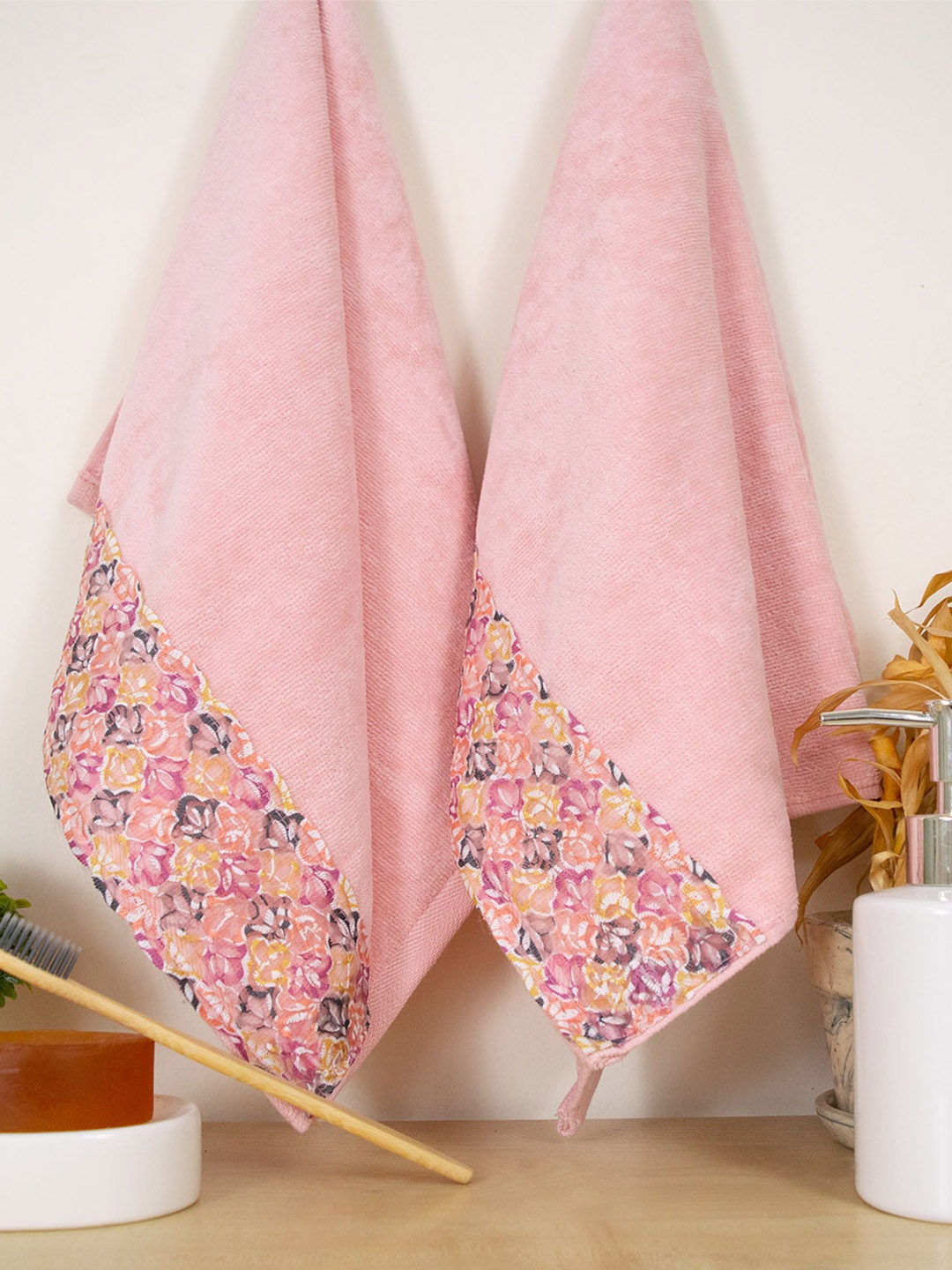 

RANGOLI 2 Pcs Pure Cotton Hand Towels, Pink