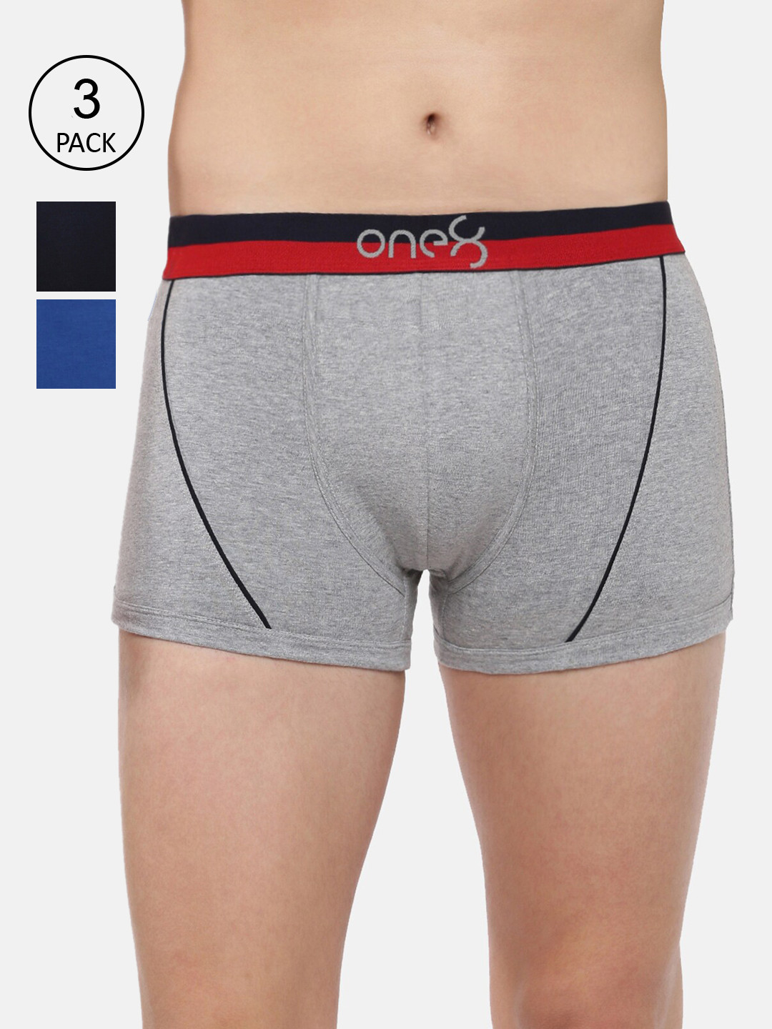 

one8 by Virat Kohli Men Pack Of 3 Solid Pure Cotton Trunks ONE8_715_GR_NB_RBLU_3PC, Grey