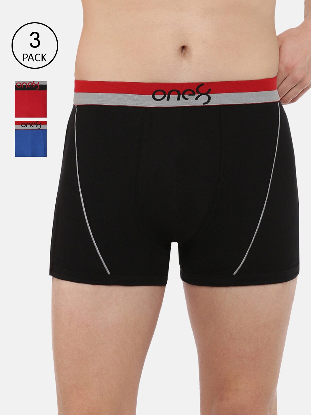 

one8 by Virat Kohli Men Pack Of 3 Solid Trunk ONE8_715_BLK_RBLU_BRD_3PC, Black