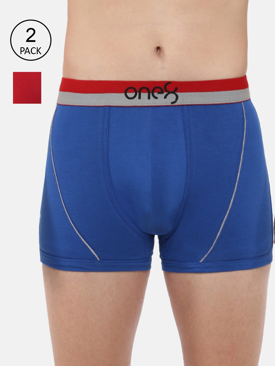 

one8 by Virat Kohli Men Blue &Red Pack Of 2 Solid Pure Cotton Trunks ONE8_715_RBLU_BRD_2PC