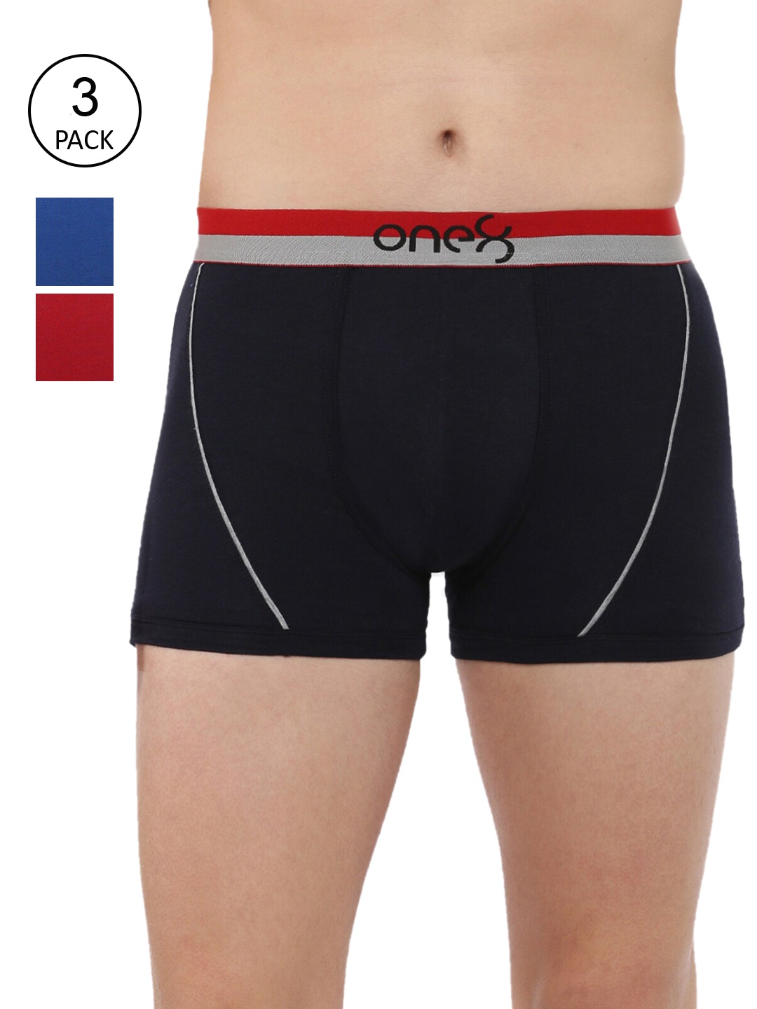 

one8 by Virat Kohli Men Pack Of 3 Solid Trunk ONE8_715_NB_RBLU_BRD_3PC, Red