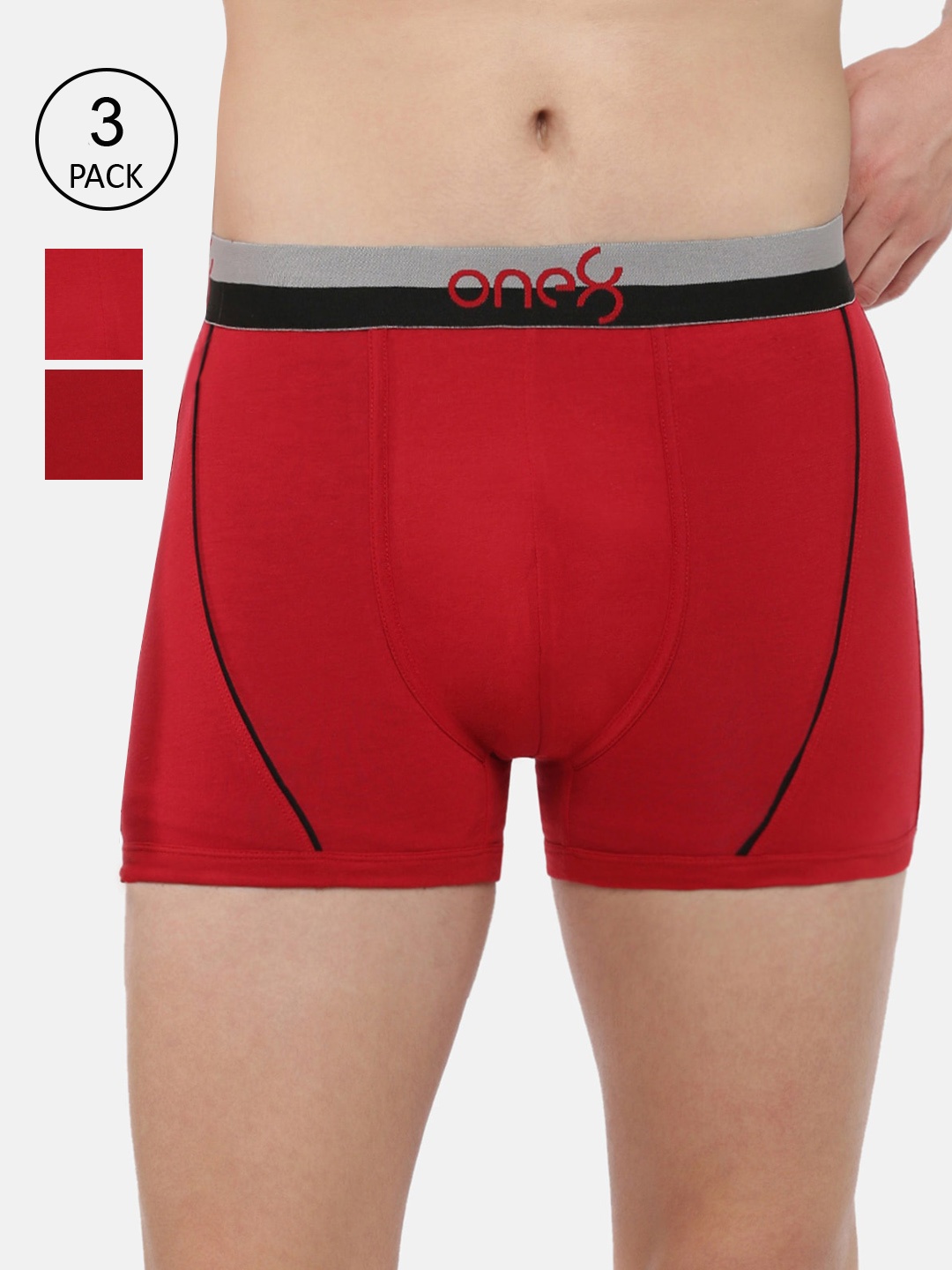 

one8 by Virat Kohli Men Pack of 3 Red Solid Cotton Trunk ONE8_715_BRD_BRD_BRD_3PC