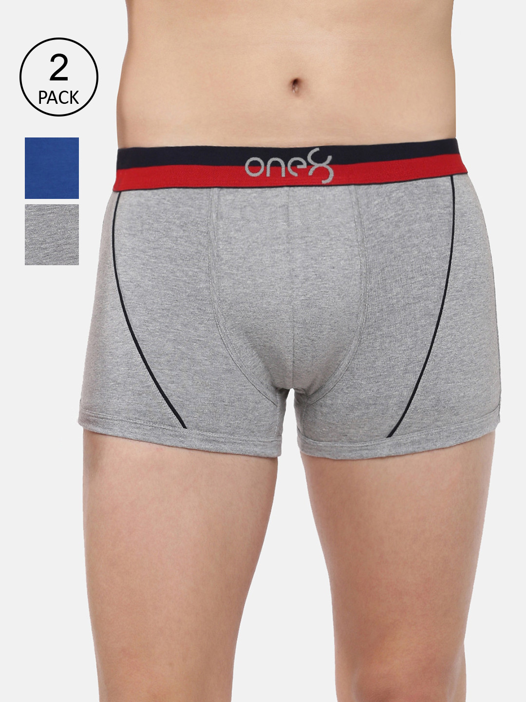 

one8 by Virat Kohli Men Pack Of 2 Grey & Blue Solid Cotton Trunk ONE8_715_GR_RBLU_2PC