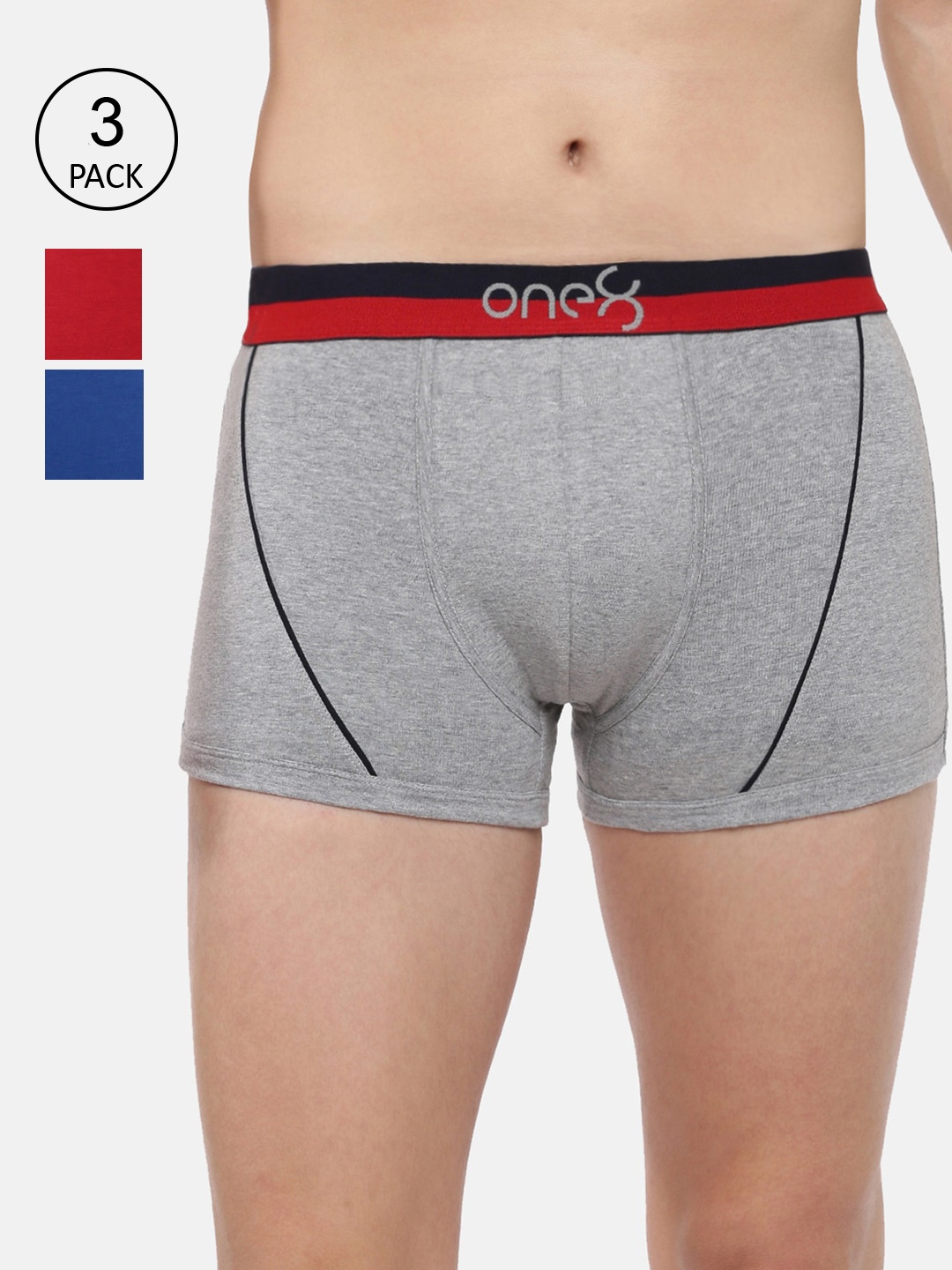 

one8 by Virat Kohli Men Pack Of 3 Solid Trunk ONE8_715_GR_RBLU_BRD_3PC, Multi