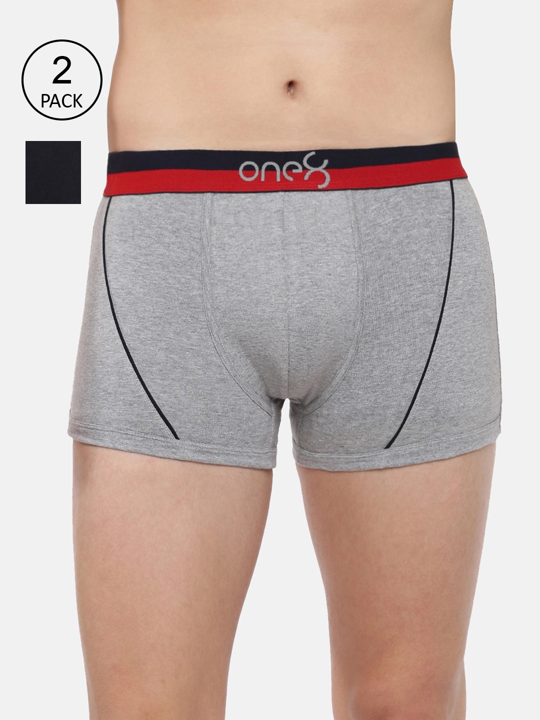 

one8 by Virat Kohli Men Pack Of 2 Grey & Navy Blue Solid Trunks ONE8_715_GR_NB_2PC
