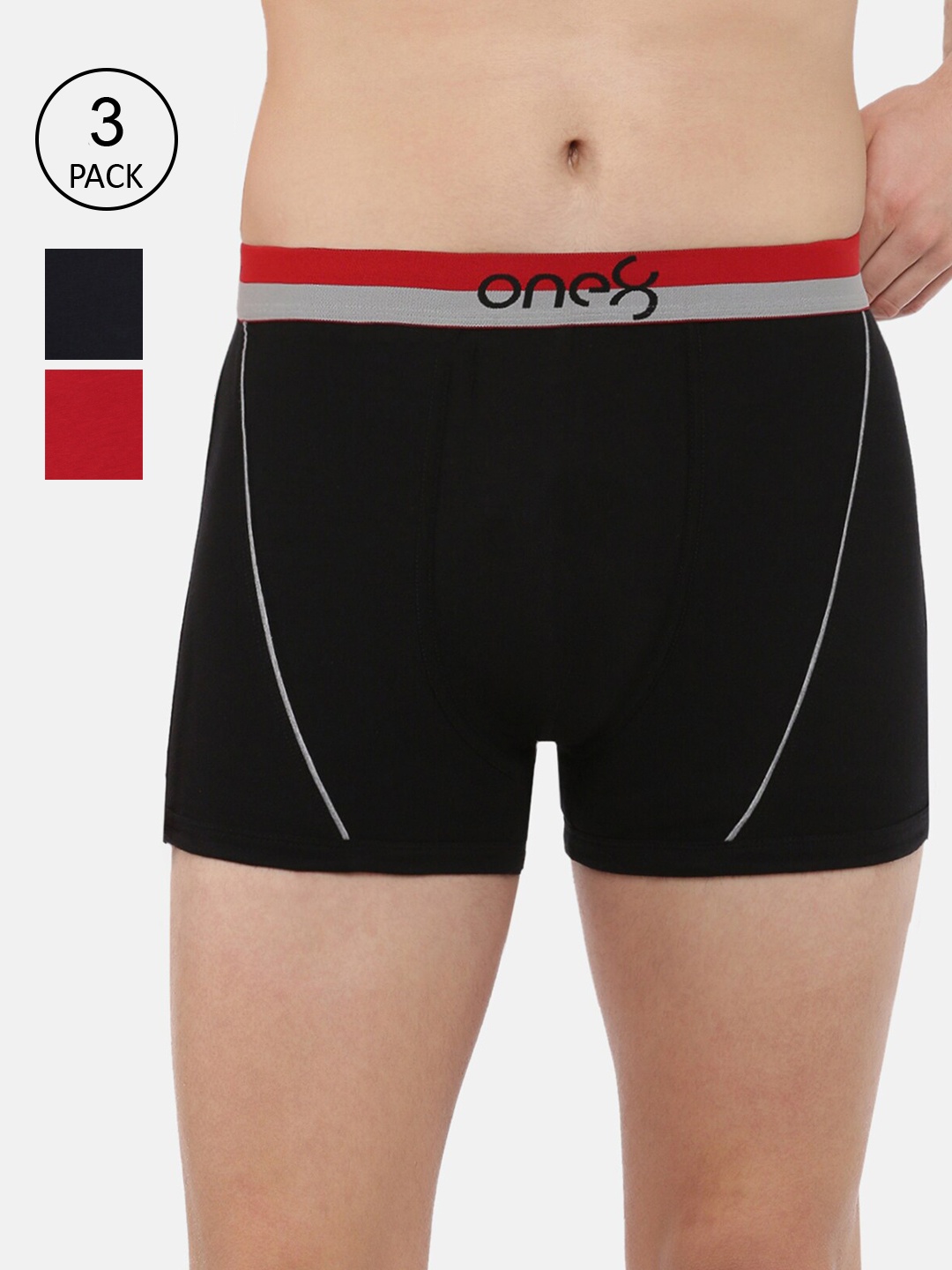 

one8 by Virat Kohli Men Solid Pack of 3 Cotton Trunks ONE8_715_BLK_NB_BRD_3PC, Black