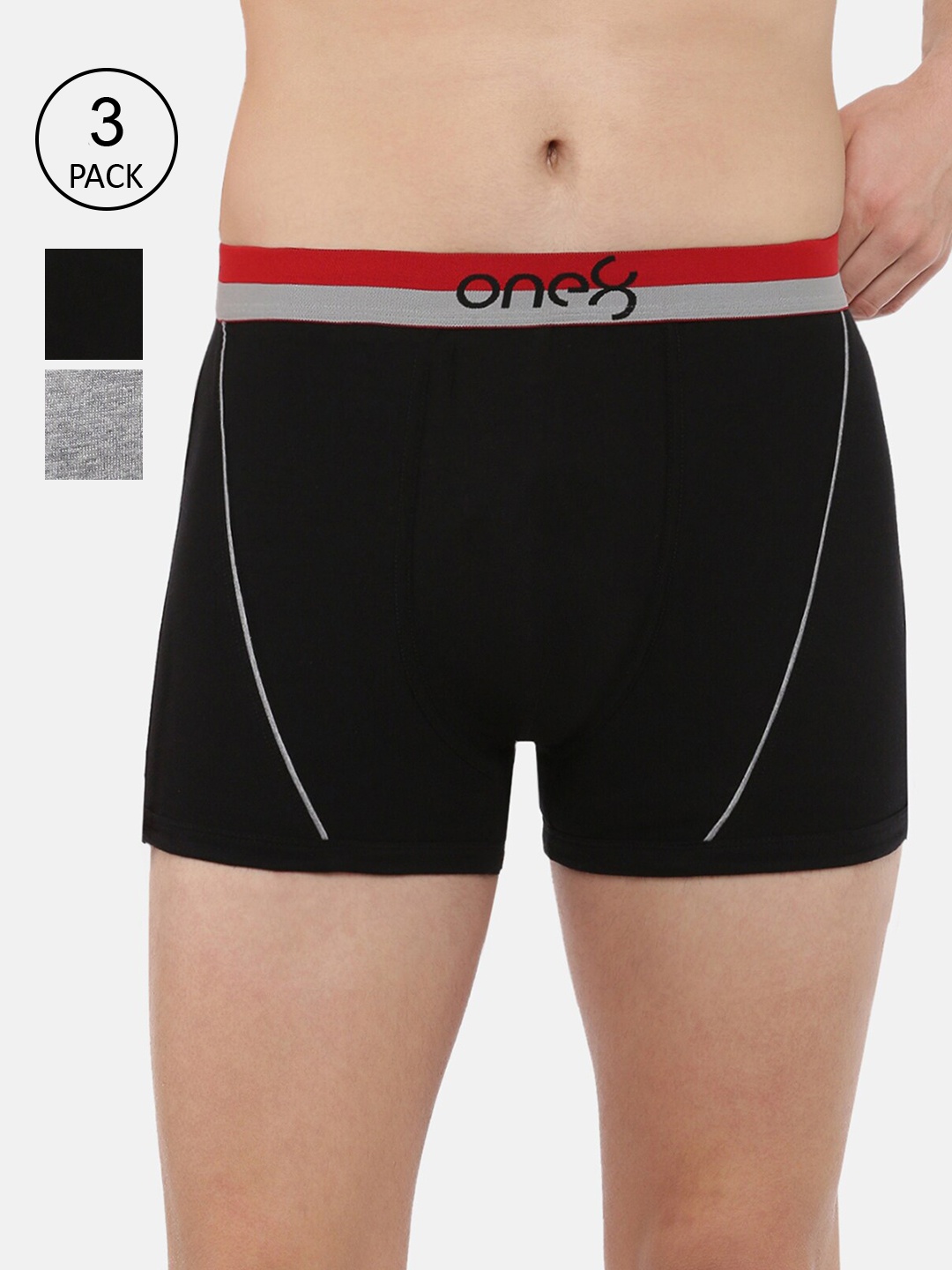 

one8 by Virat Kohli Men Pack of 3 Solid Cotton Trunks ONE8_715_BLK_GR_NB_3PC, Black