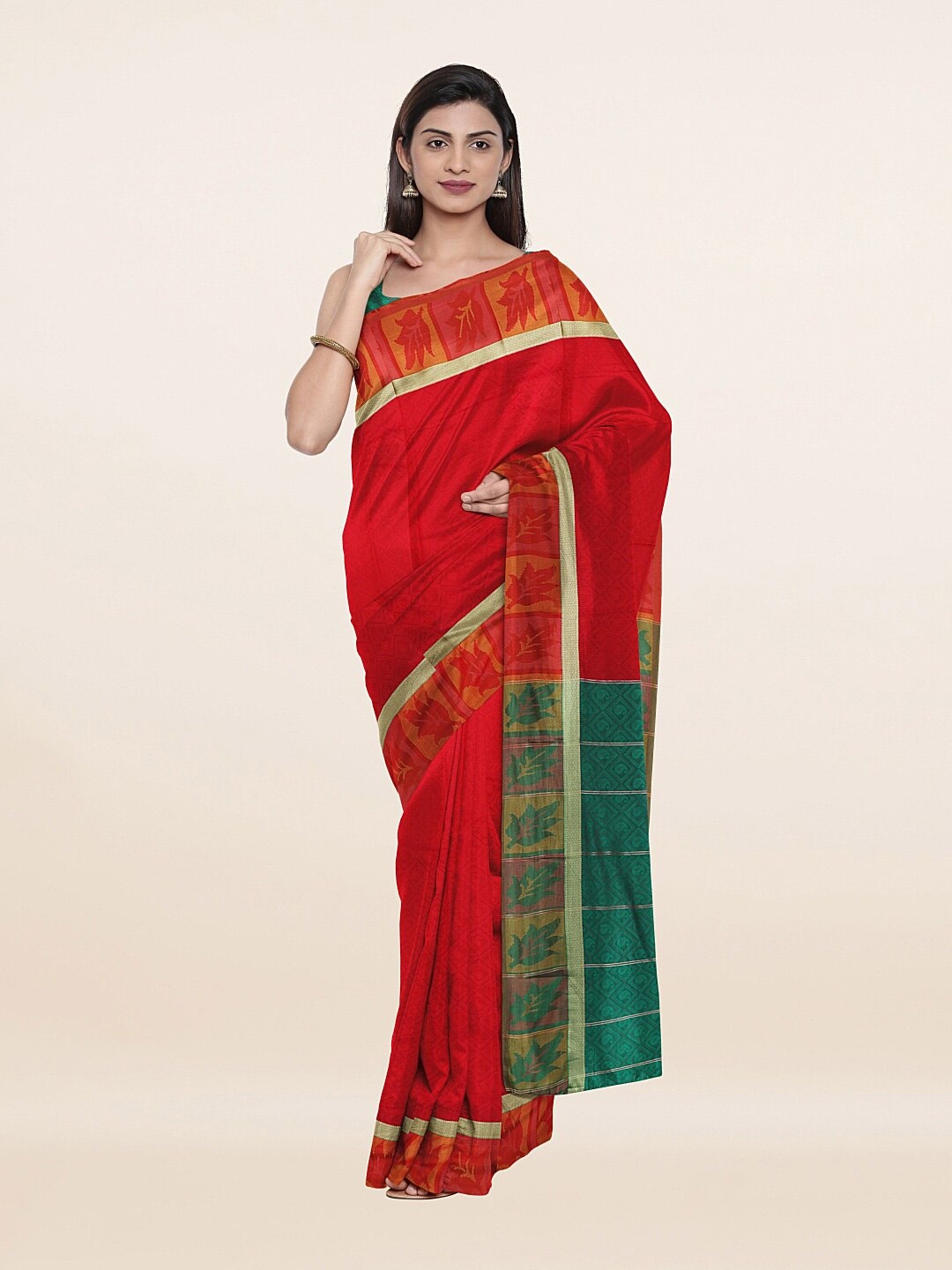 

Pothys Red & Green Ethnic Motifs Zari Art Silk Saree
