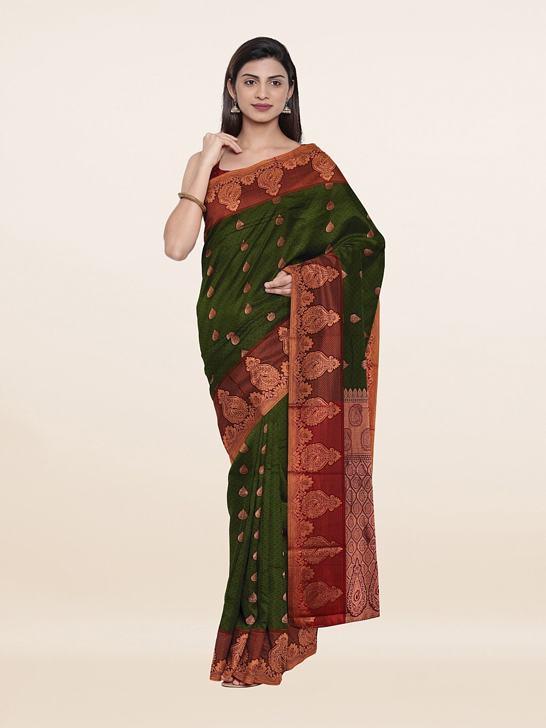 

Pothys Green & Copper-Toned Woven Design Zari Art Silk Saree