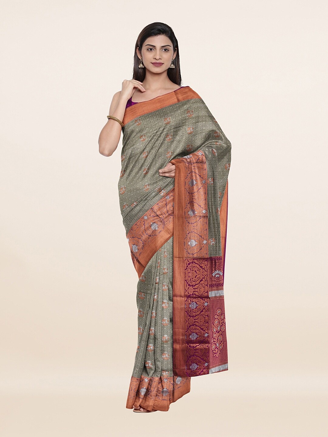 

Pothys Grey & Maroon Woven Design Zari Art Silk Saree