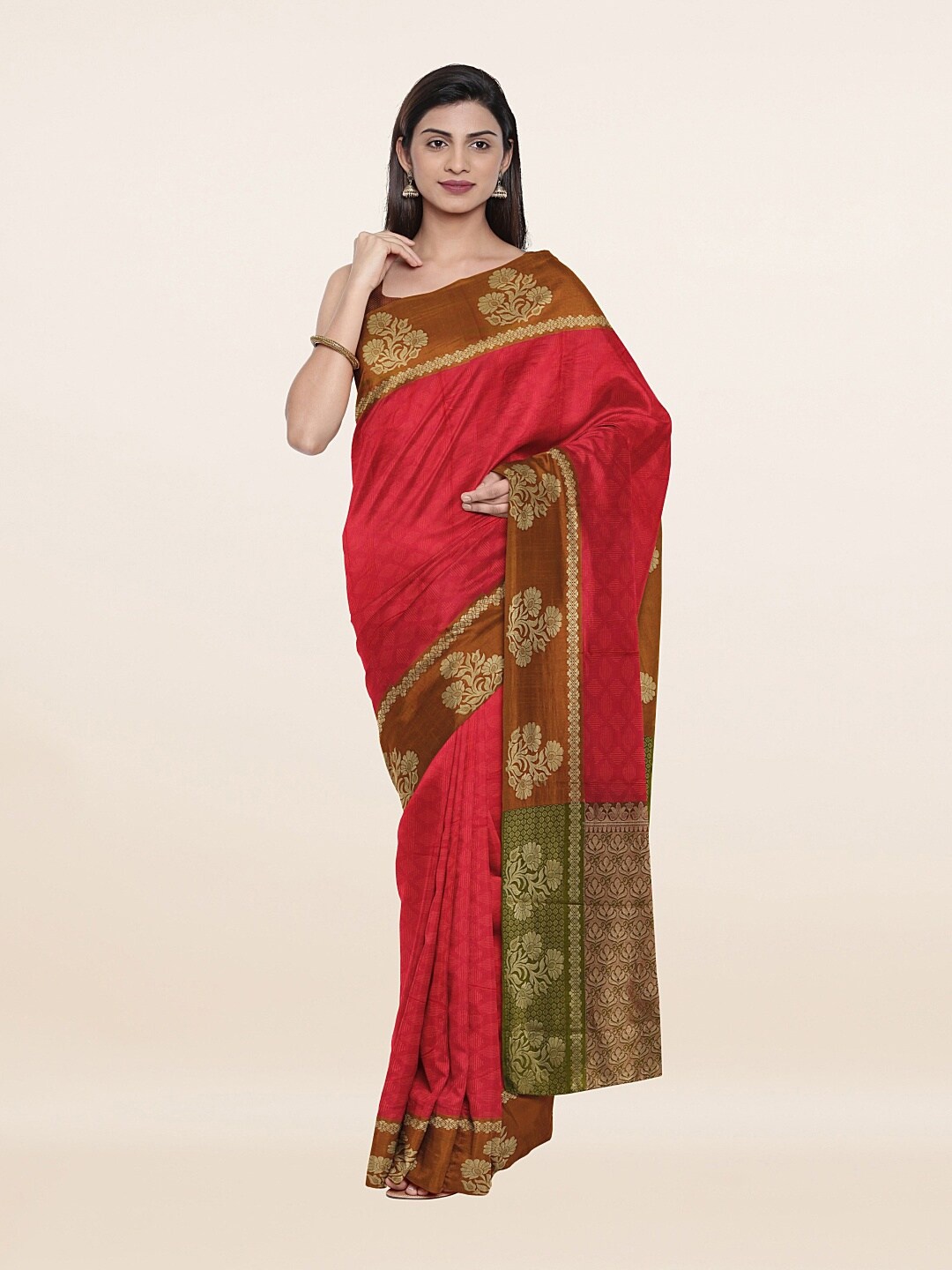 

Pothys Red & Gold-Toned Woven Design Zari Art Silk Saree