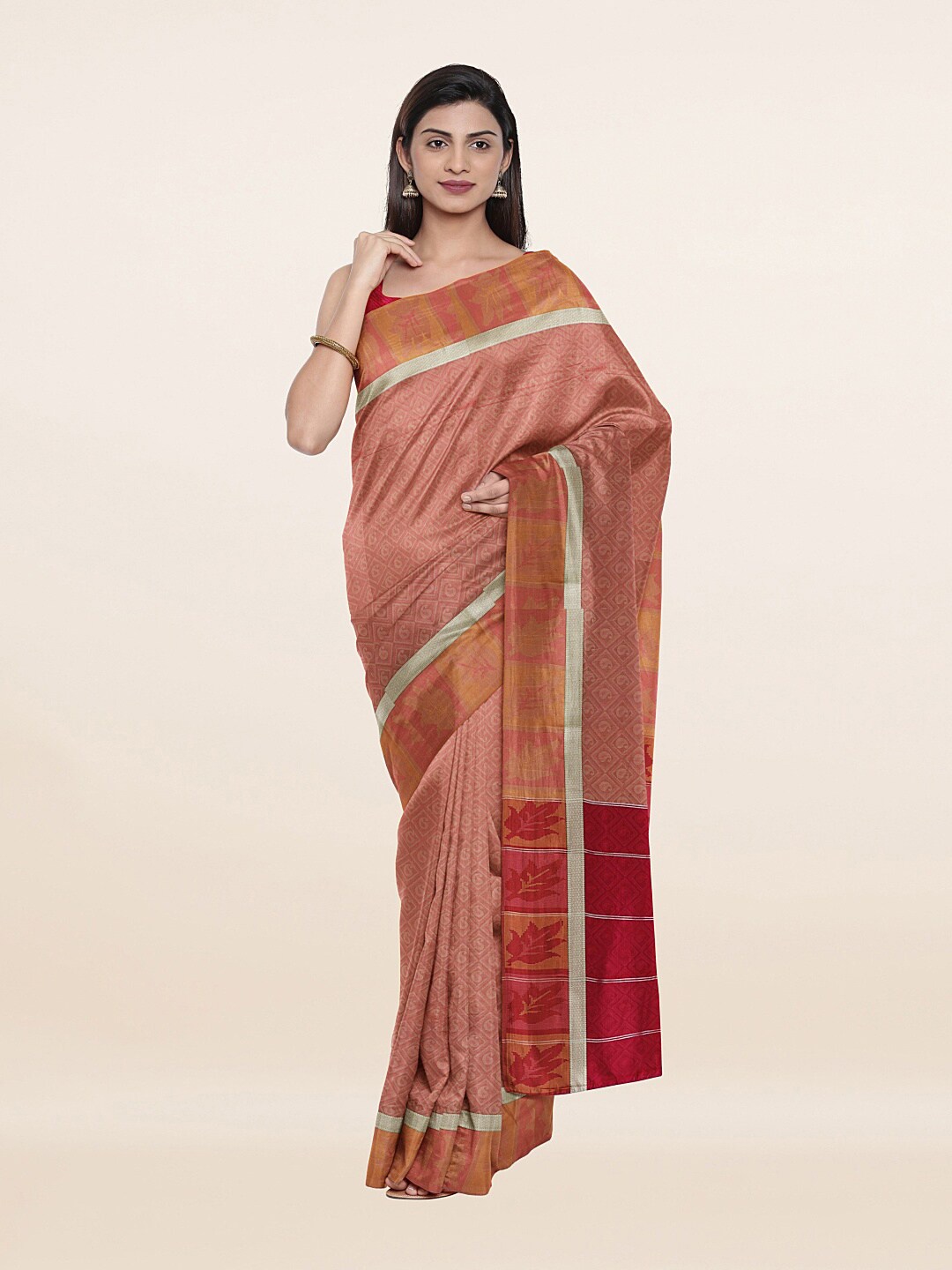 

Pothys Women Mustard & Silver-Toned Woven Design Zari Art Silk Saree