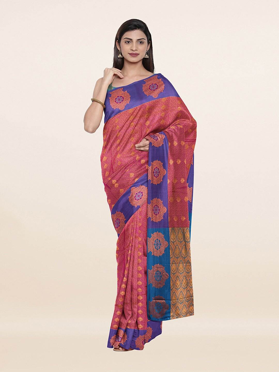 

Pothys Women Magenta & Blue Woven Design Zari Art Silk Saree