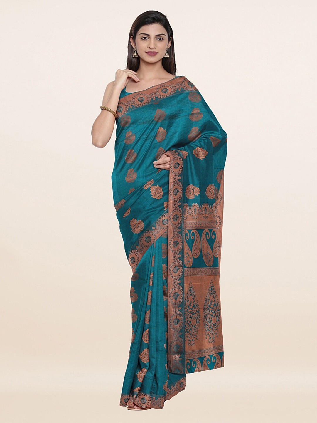 

Pothys Blue Floral Zari Art Silk Saree