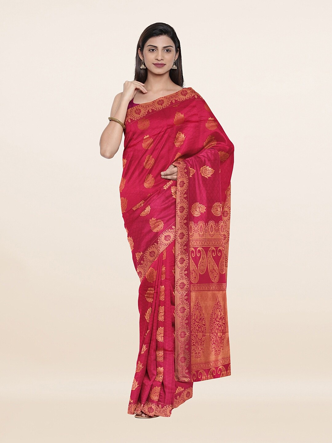 

Pothys Pink & Copper-Toned Woven Design Zari Art Silk Saree