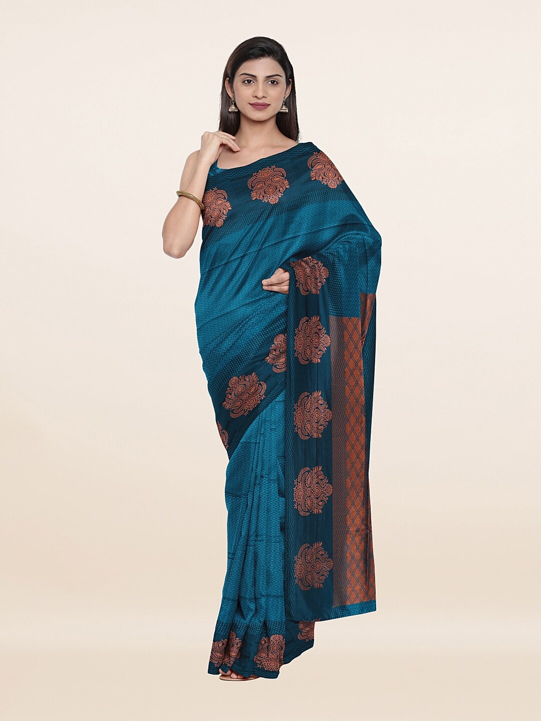 

Pothys Blue & Brown Woven Design Zari Art Silk Saree