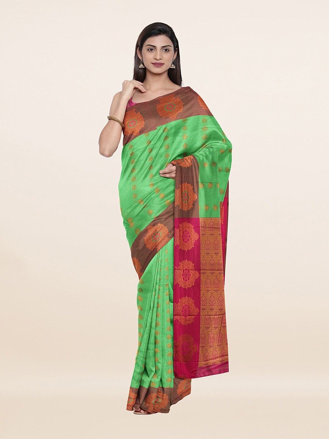 

Pothys Green & Gold-Toned Woven Design Zari Art Silk Saree