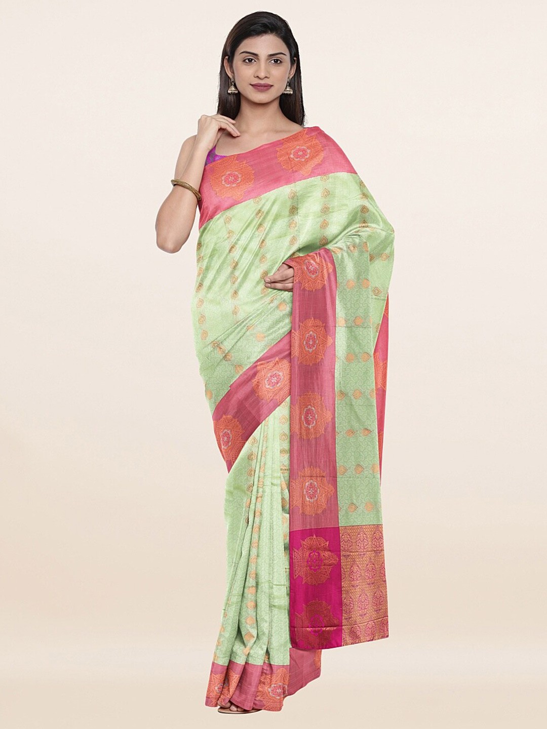 

Pothys Green & Pink Woven Design Zari Art Silk Saree